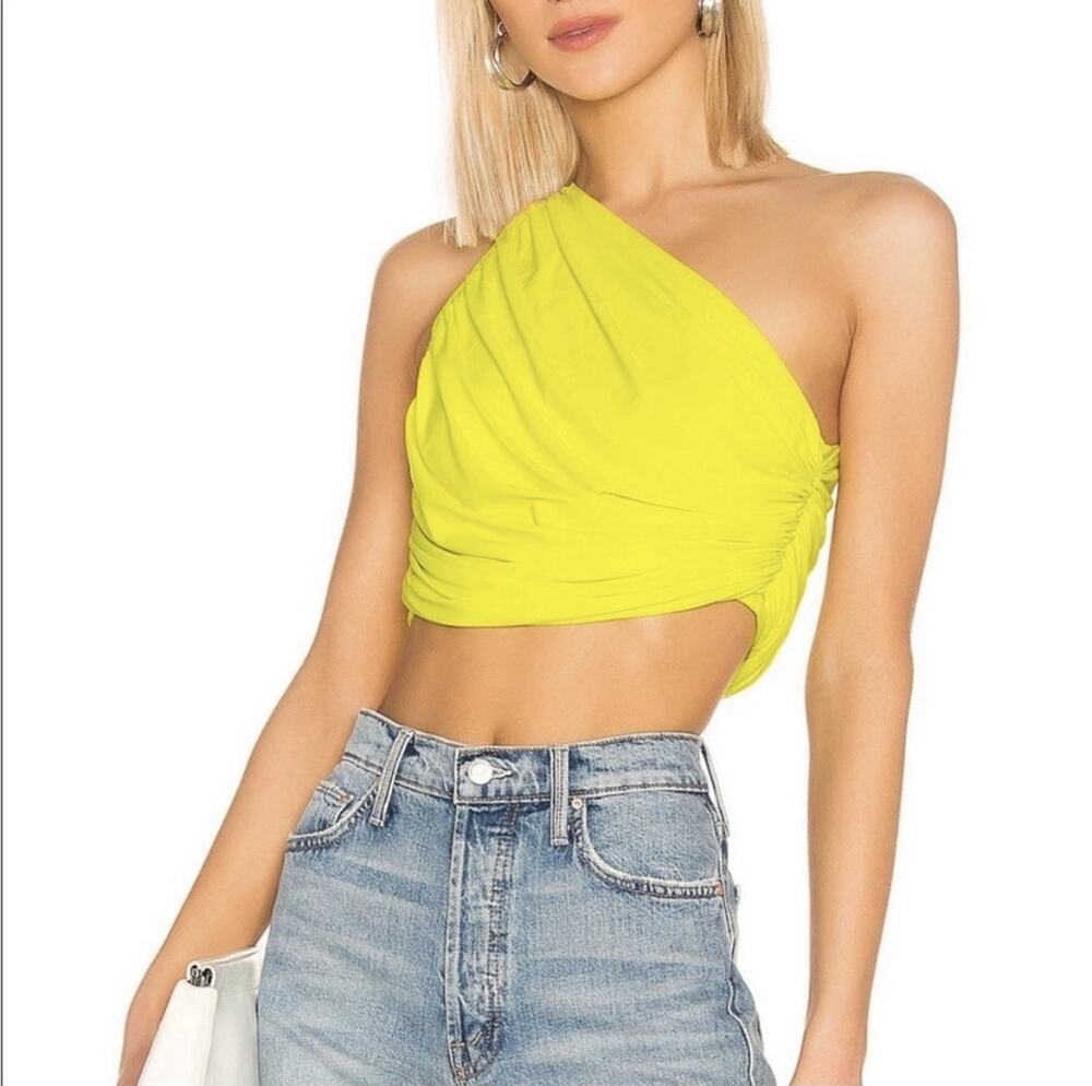 Norma Kamali Diana Asymmetrical Ruched One Shoulder Top Spring Green Size Small